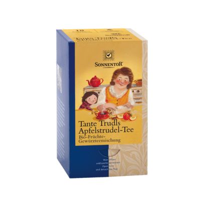 Sonnentor Tante Trudis Apfelstrudel thee bio, 18 tea bags, herbal apple-flavored tea in a box.