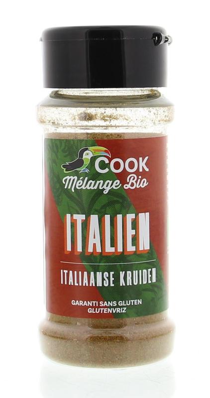 Cook Italiaanse kruiden bio 28g, organic Italian herbs blend in a jar, ideal for seasoning pasta, sauces, and Mediterranean dishes.