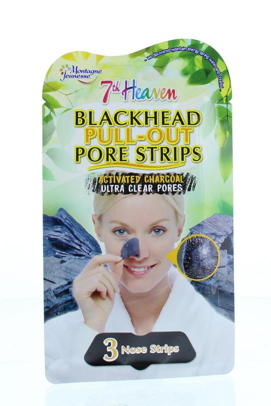 Montagne 7th Heaven charcoal pore strips for facial skincare, pack of 3, designed to remove impurities and clean pores.