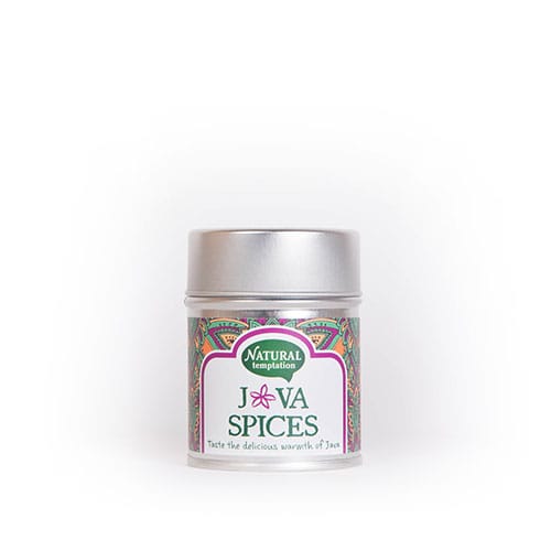 Natural Temptation Java spices in a 55g natural and organic spice jar, showcasing a variety of flavorful herbal and seasoning blends.