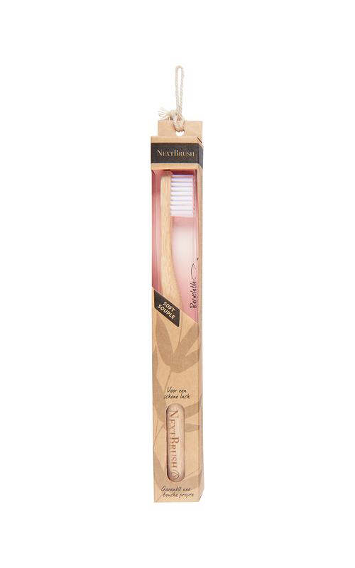 Nextbrush Bamboe tandenborstel soft, eco-friendly bamboo handle, with soft bristles for gentle cleaning, shown in the image.