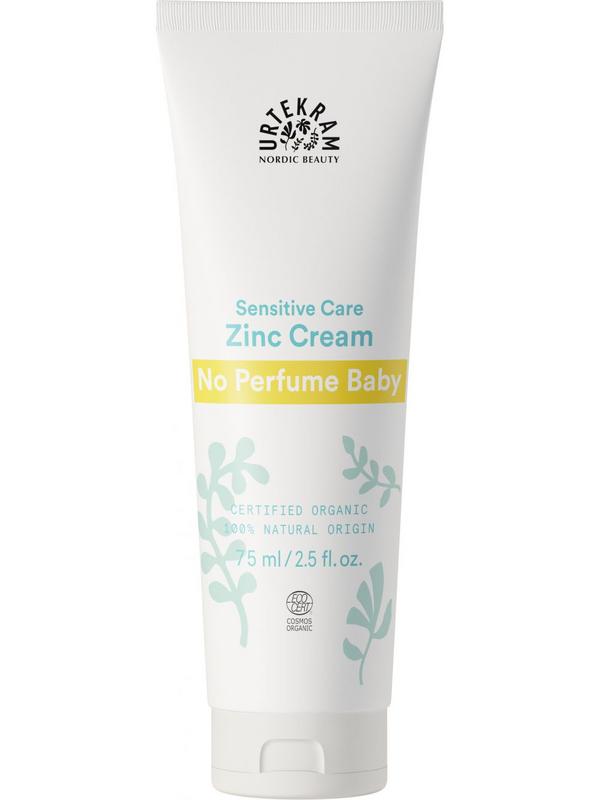 Urtekram Zinc Cream for babies and toddlers in a 75ml tube, gentle skincare product for sensitive skin and diaper rash.