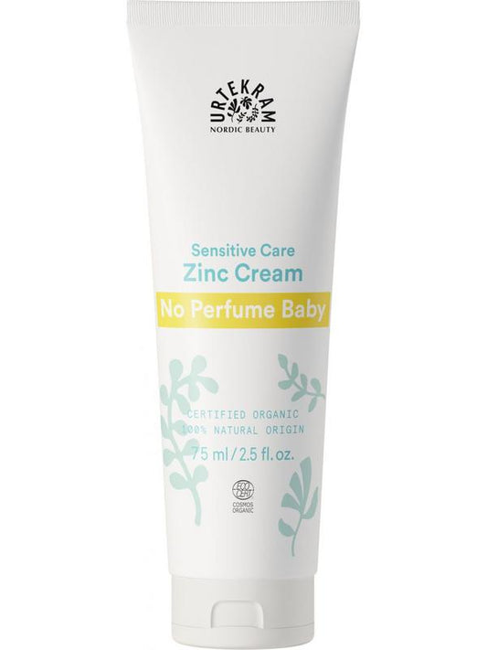 Urtekram Zinc Cream for babies and toddlers in a 75ml tube, gentle skincare product for sensitive skin and diaper rash.