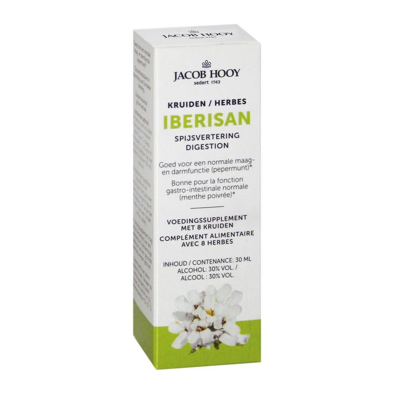 Jacob Hooy Iberisan herbal remedy in a 30ml bottle, part of Jacob Hooy's kruidenpreparaten line, with herbal packaging visible.