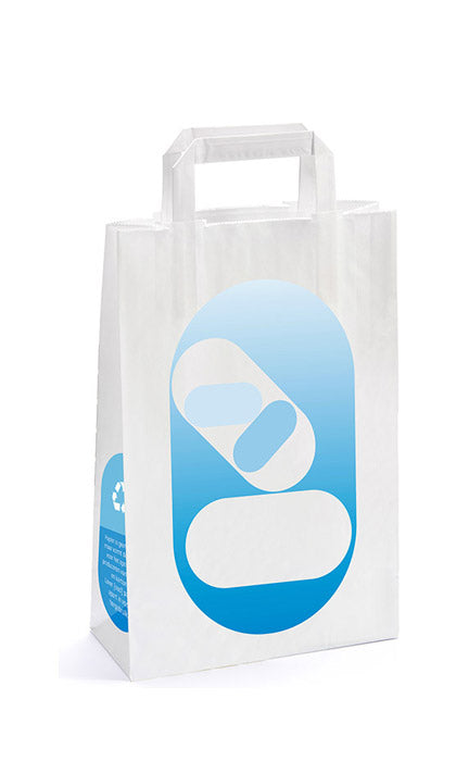 Brocacef packaging bag made of paper, MH size 220x100x280mm, shown in the image with multiple units.