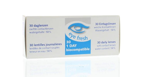 Eyefresh Daglenzen -0.75 contact lenses with 30 pairs, clear optical lenses for vision correction, displayed in blister packs.
