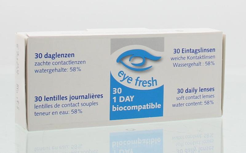 Eyefresh Daglenzen -4.00 contact lenses in a box, optiek brand, showing multiple lenses and packaging details.