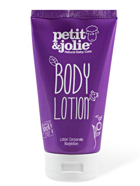Petit et Jolie Baby bodylotion bottle, 150ml, gentle moisturizer for baby's skin, with soft, smooth texture and baby-friendly packaging.
