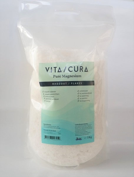 Vitacura Magnesium bath and shower flakes in a 5kg bag, natural mineral salt for relaxing bath and skincare routines.