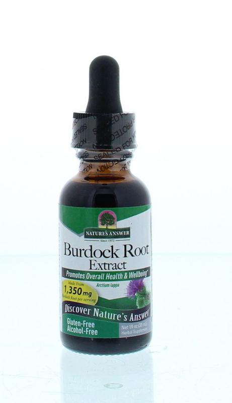 Natures Answer Burdock grote klit alcoholvrij kruidenpreparaat in 30ml bottle, herbal extract for supporting healthy skin and hair.