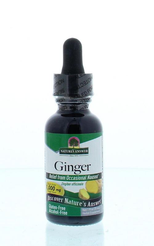 Natures Answer Gember extract alcoholvrij in 30ml bottle, herbal supplement from kruidenpreparaten category, close-up view of the product bottle