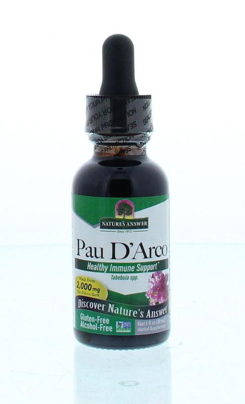 Natures Answer Pau d'Arco extract alcoholvrij bottle, herbal supplement in a 30ml container, natural herbal preparation.