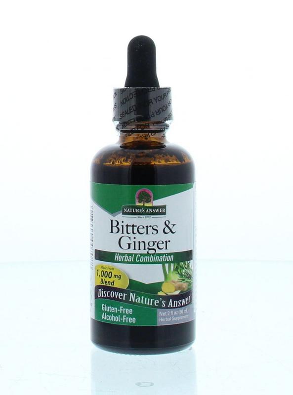 Natures Answer Gember en bitterstoffen kruidenpreparaat in 60ml alcoholvrije fles, herbal supplement with ginger and bitter herbs.