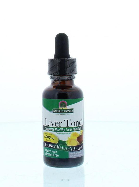 Natures Answer Livertone lever tonicum extract alcohol-free herbal supplement in a 30ml bottle, designed to support liver health.
