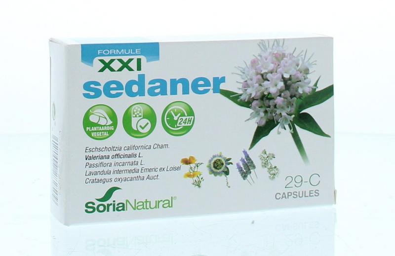 Soria Natural Sedaner XXI 29-C herbal supplement capsules in a bottle, natural herbal remedy by Soria Natural.