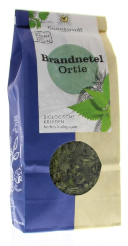 Sonnentor organic nettle tea loose in a clear jar, 50 grams, herbal tea for wellness and natural health.