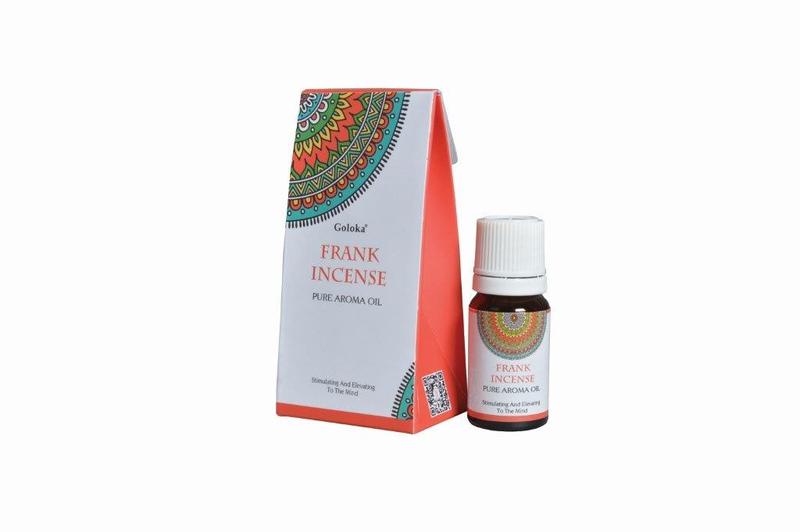 Green Tree Pure aroma oil frankincense in a 10ml bottle, showing clear glass container with green and white label for essential oils.