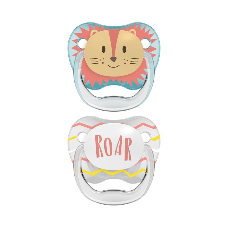 Dr. Brown's Fopspeen prevent animal faces F1 blue, 2-pack, soft silicone baby pacifier and nipple protectors for infants.