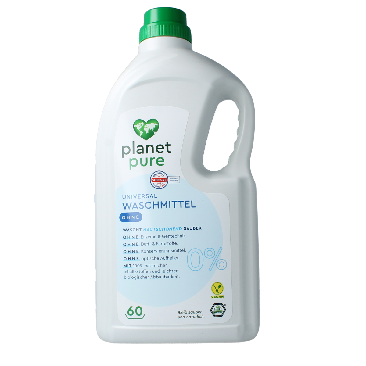 Planet Pure universeel vloeibaar wasmiddel 0% zero, 3-liter bottle, natural plant-based laundry detergent for all fabrics.