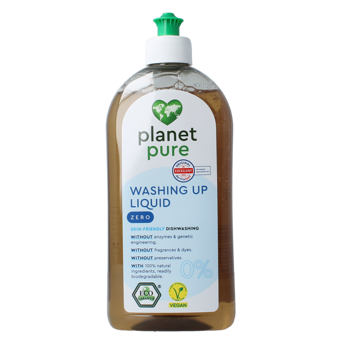 Planet Pure Afwasmiddel 0% zero dish soap in 500ml bottle, natural eco-friendly cleaning liquid for dishes