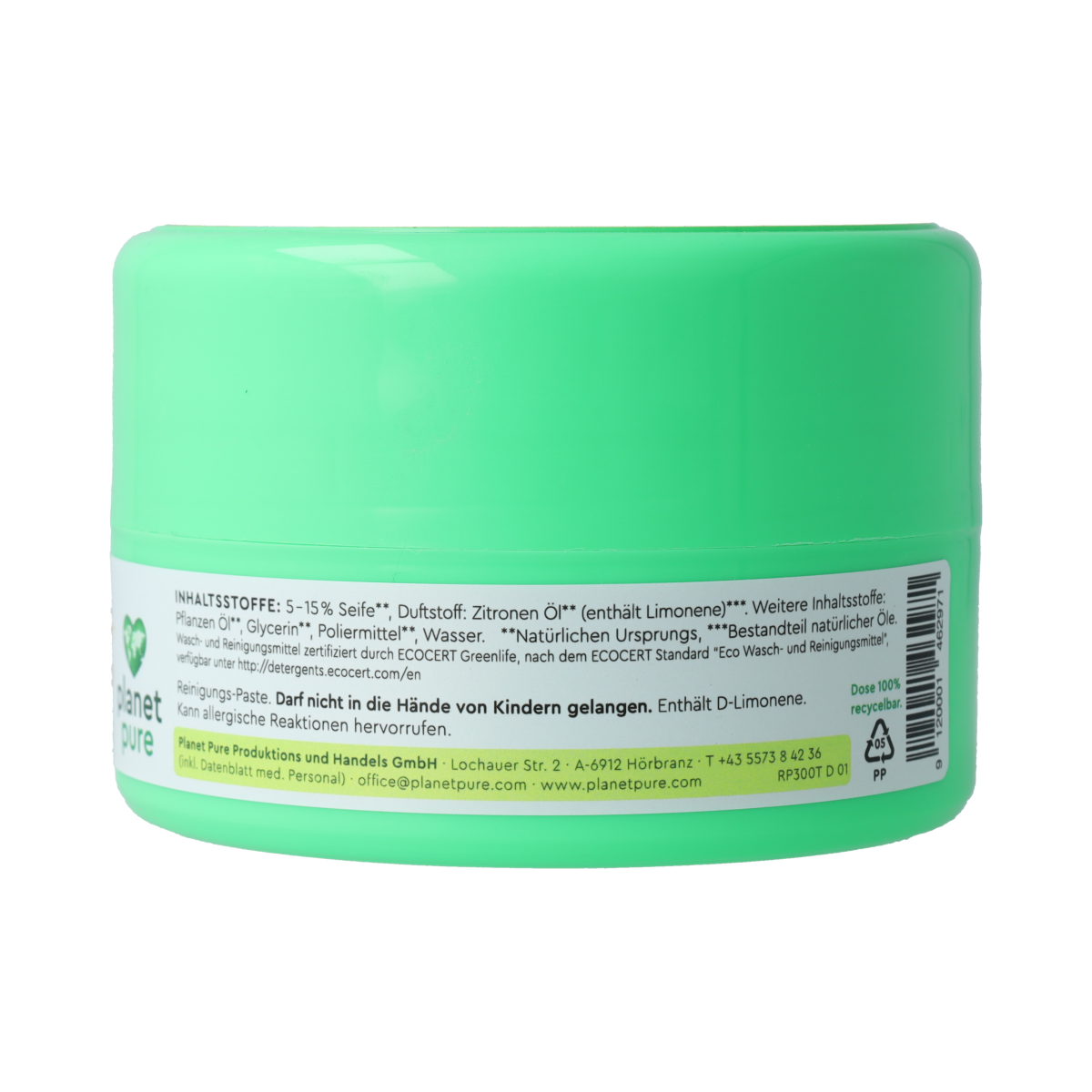 Planet Pure Universele reinigingspasta Lemon 300g jar with a natural lemon scent for eco-friendly cleaning.