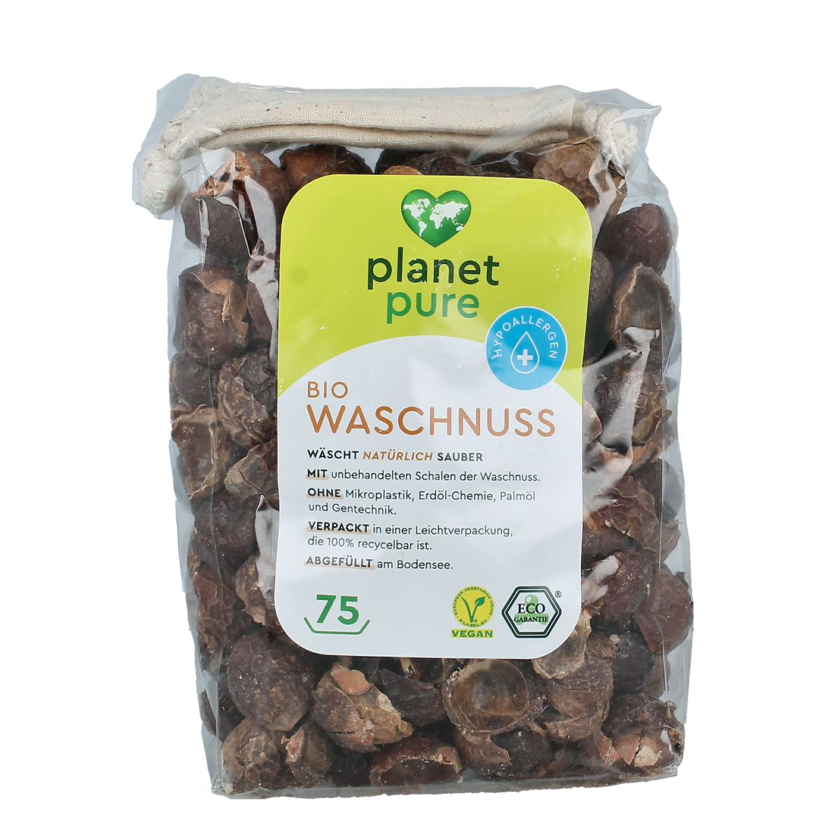 Planet Pure Zeepnoten natuurlijk wasmiddelen, 350g, showing natural soap nuts used for eco-friendly laundry.