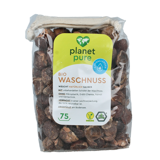 Planet Pure Zeepnoten natuurlijk wasmiddelen, 350g, showing natural soap nuts used for eco-friendly laundry.