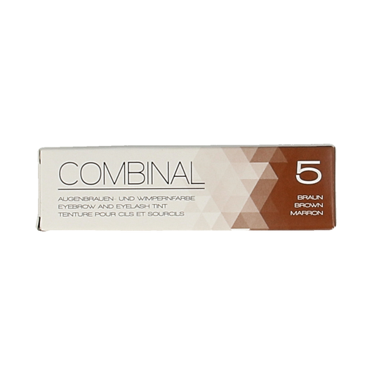 Combinal Wenkbrauwen Wimperverf bruin 15ml, make-up product with brow and eyelash dye in a small tube.