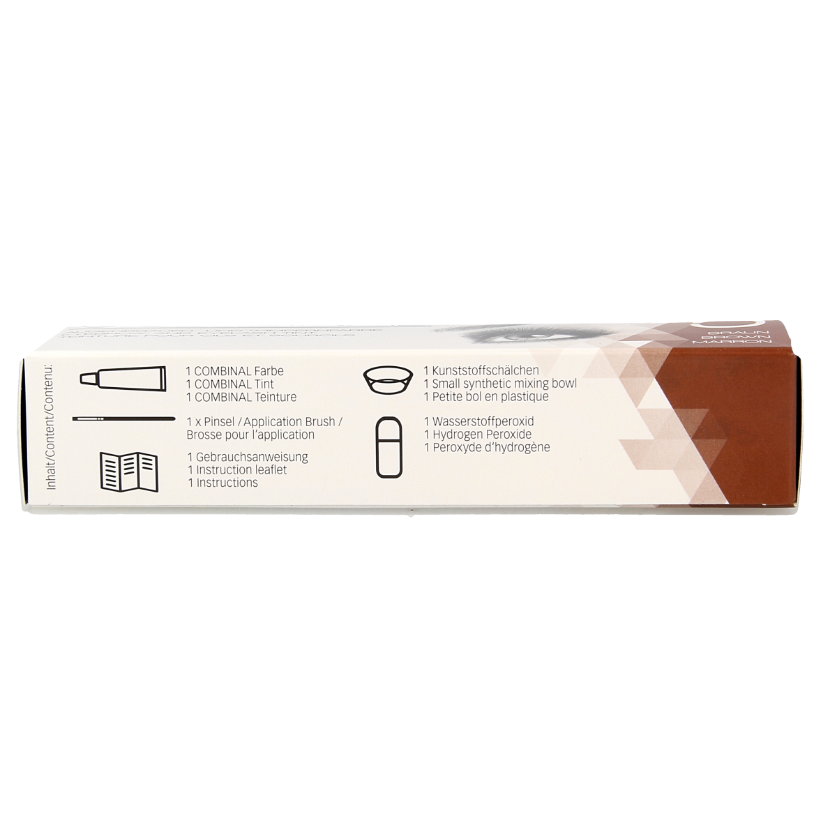 Combinal Wenkbrauwen en wimperverf kit in bruin 1.00, make-up set with tools for eyebrow and eyelash coloring.