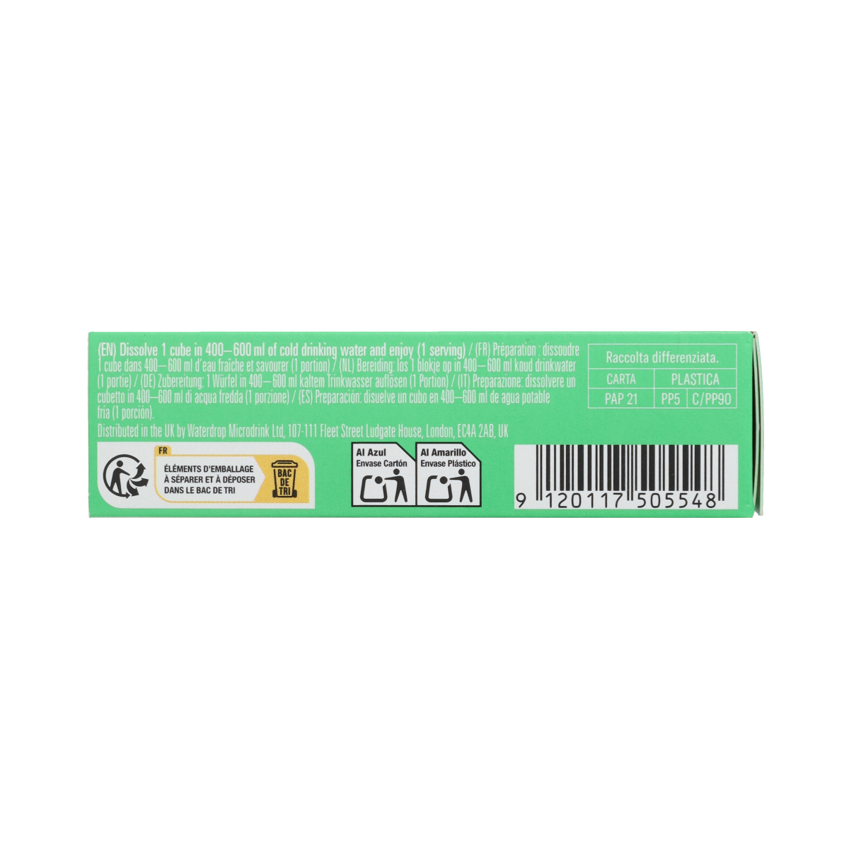 Waterdrop Microdrink Focus Lemon Lime effervescent tablets in a clear container, showcasing bright lemon-lime flavor and packaging.