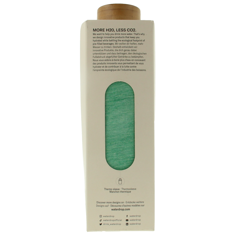 Waterdrop Clean 600ml glass water bottle for drinking and cooking, with a sleek transparent design.