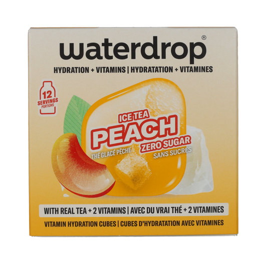 Waterdrop Microdrink ice tea peach flavored effervescent tablets, 12-pack, for refreshing fruit-infused beverages.