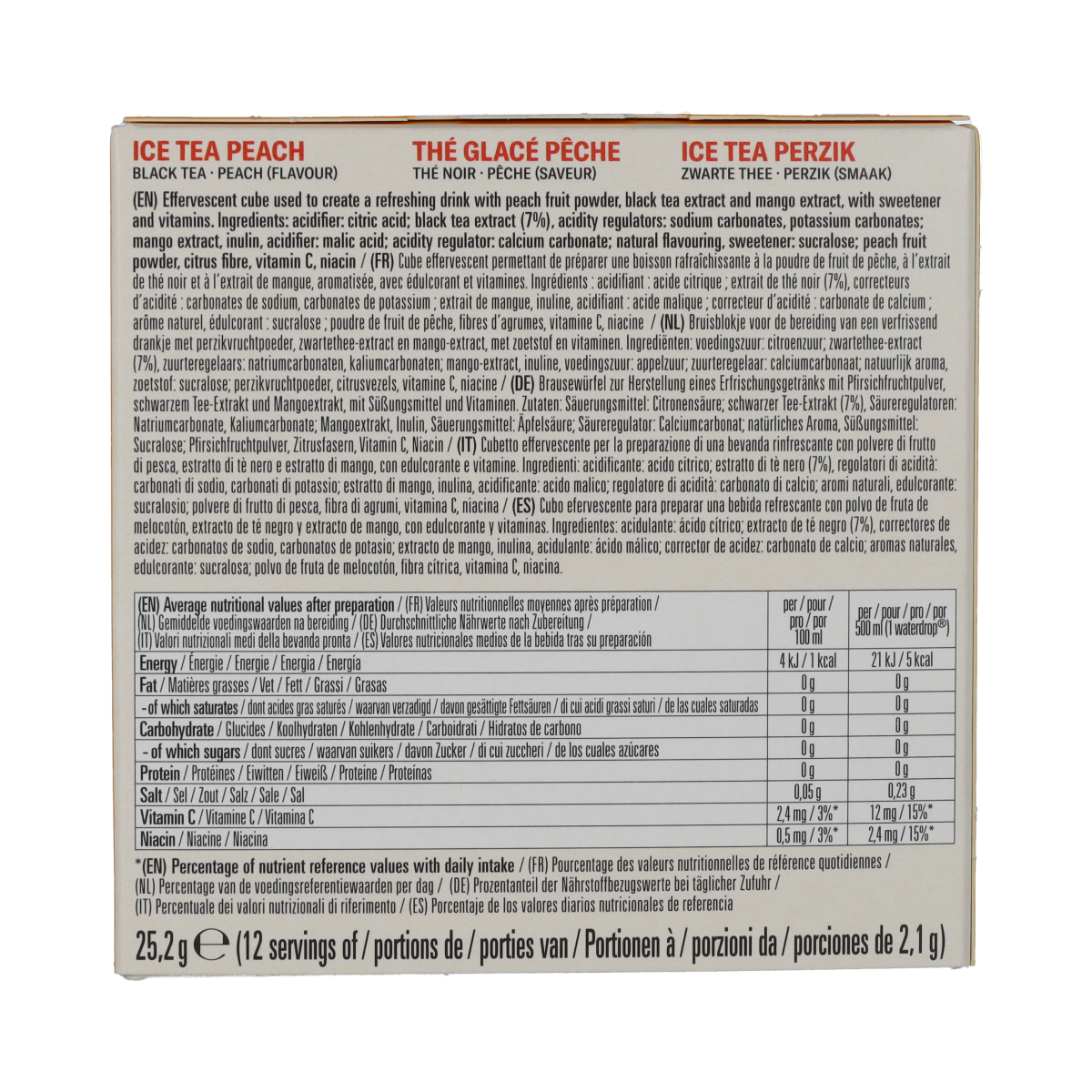 Waterdrop Microdrink ice tea peach flavor effervescent tablets, 12 pieces, for refreshing peach iced tea drink.