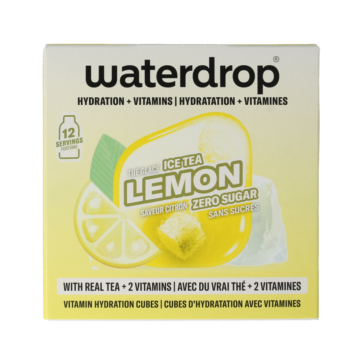 Waterdrop Microdrink ice tea lemon flavor effervescent tablets in a box, 12 pieces, for flavored drinks and beverages.