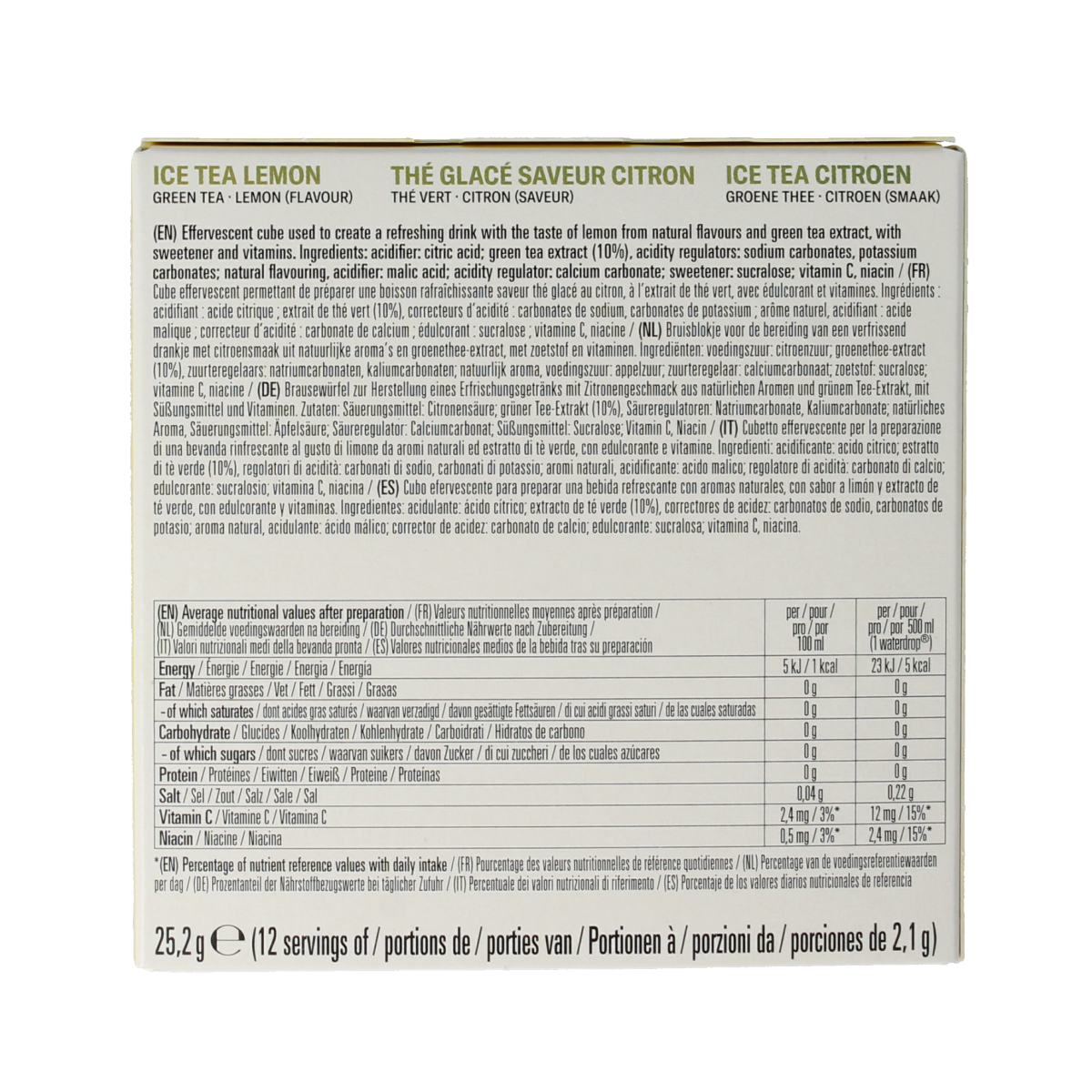 Waterdrop Microdrink ice tea lemon flavor effervescent tablets in a package of 12 for refreshing flavored drinks.