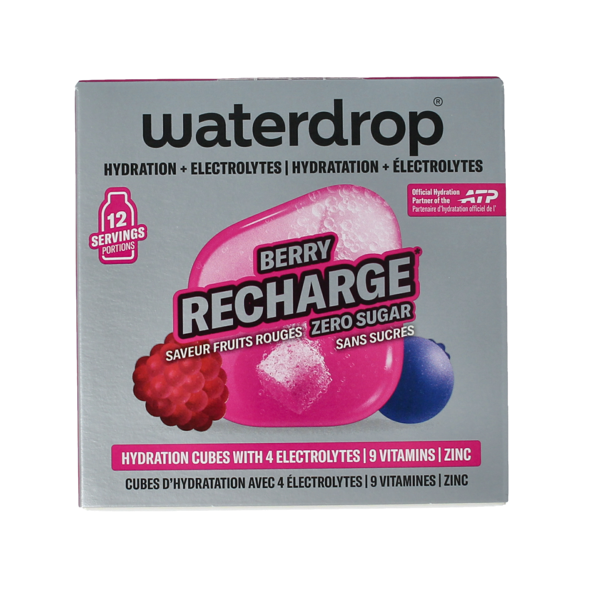 Waterdrop Microlyte Berry flavor drink tablets in a pack of 12, designed for enhancing water with natural berry taste.