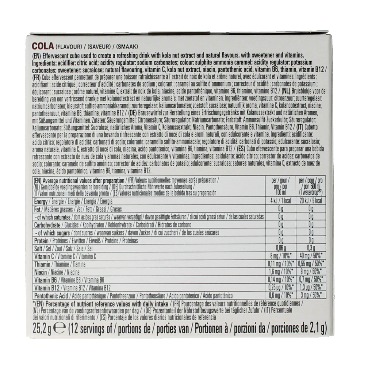 Waterdrop Microdrink Cola flavor packets, 12-pack, sugar-free drink enhancers for water, in colorful packaging.