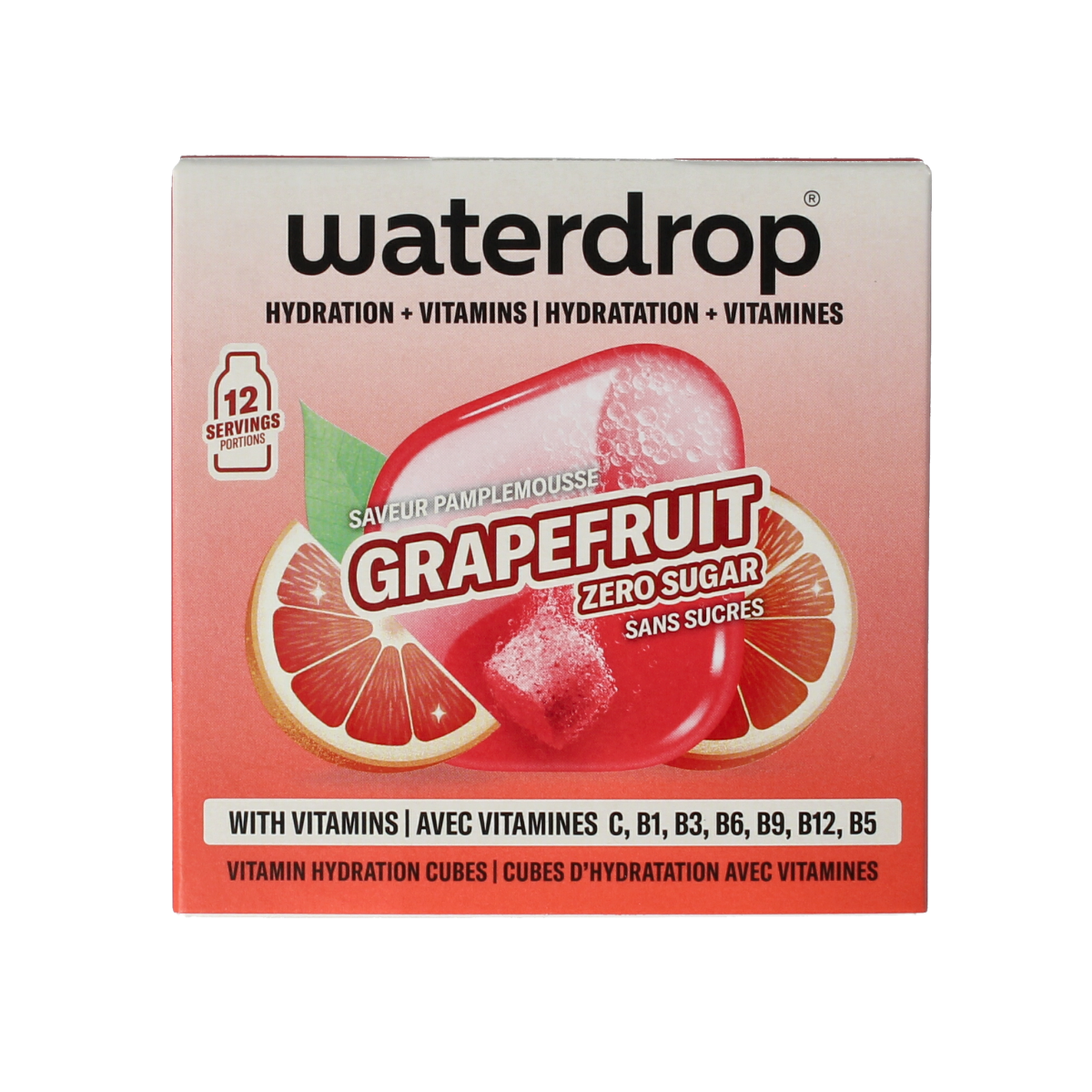 Waterdrop Microdrink summer grapefruit flavor bottles for refreshing drinks, 12-pack of flavored drink drops in a colorful box.