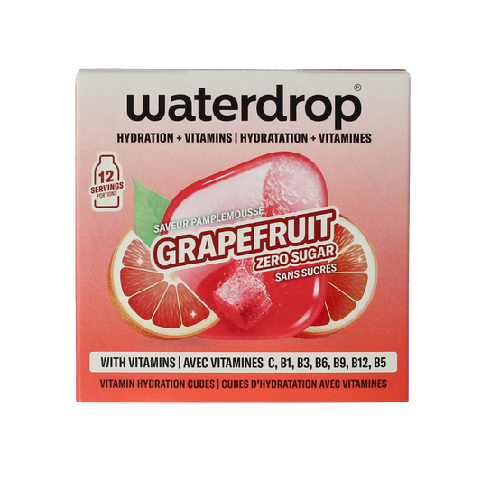 Waterdrop Microdrink summer grapefruit flavor bottles for refreshing drinks, 12-pack of flavored drink drops in a colorful box.