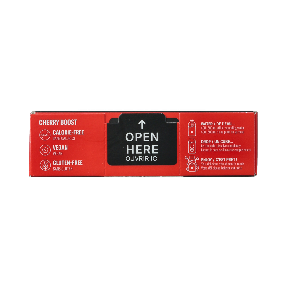 Waterdrop Microenergy Cherry Boost drink tablets in a container, with 12 units, for flavoring water and energizing beverages.