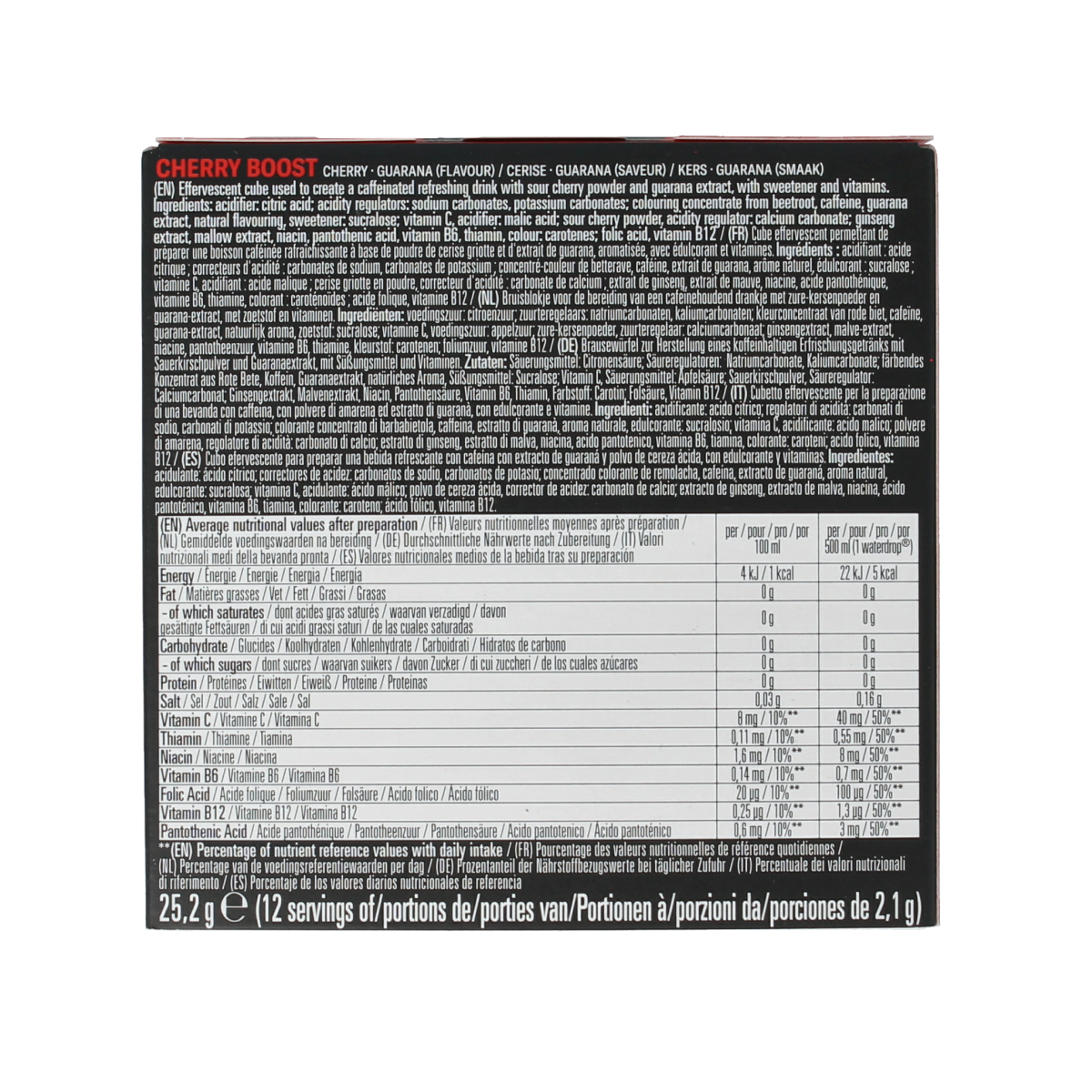 Waterdrop Microenergy Cherry Boost drink tablets in a pack of 12, natural flavor enhancer for water.