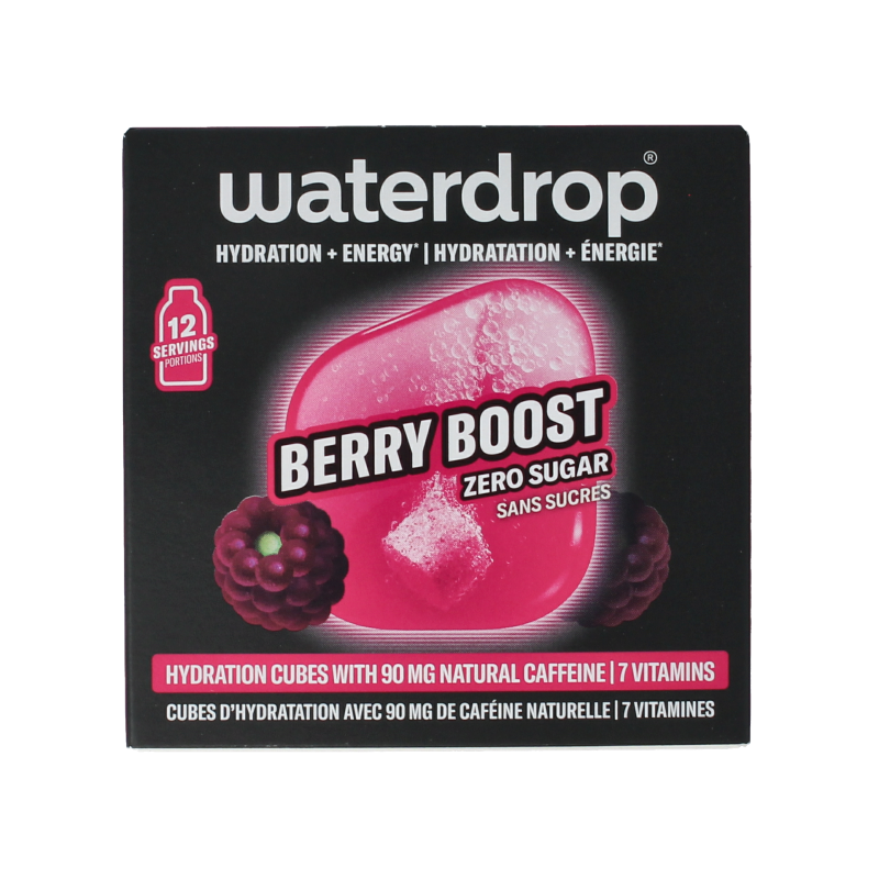 Waterdrop Microenergy Berry Boost drink tablets in a package of 12, natural flavoring for water enhancement.