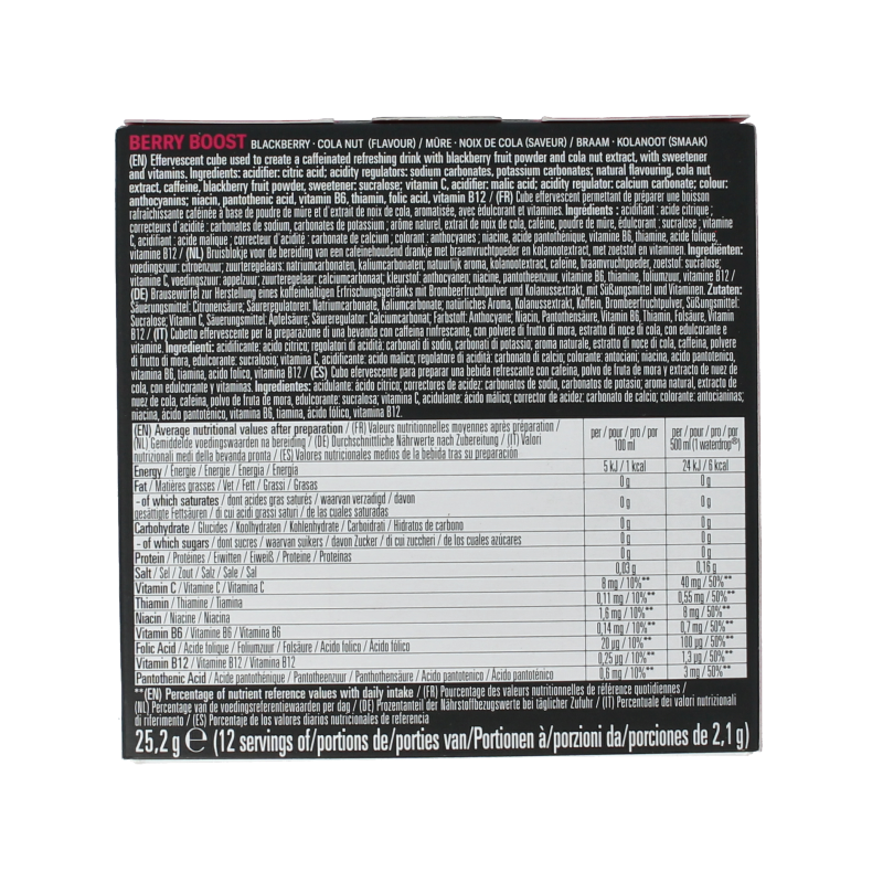Waterdrop Microenergy Berry Boost drink tablets in a package of 12, featuring vibrant berry flavor and colorful packaging.