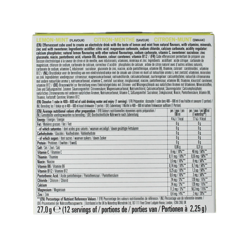 Waterdrop Microlyte lemon mint drink tablets in a pack of 12, natural flavored hydration supplement for drinks.