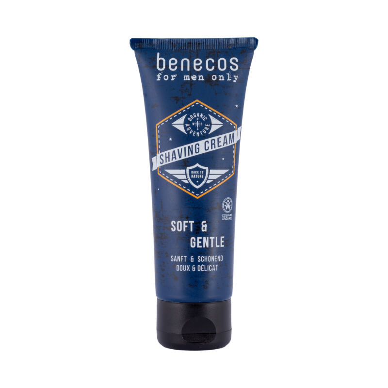 Benecos Natural Beauty vegan shaving cream for men in a 75ml tube, designed for smooth, natural shaving and skin care.