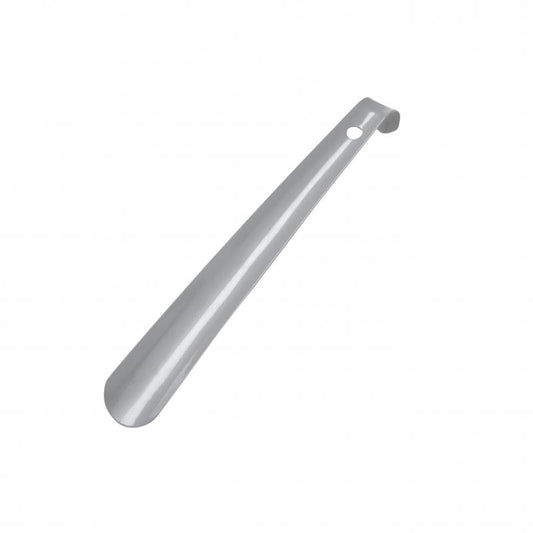 Able 2 Schoenlepel RVS 310mm zilvergrijs, stainless steel shoehorn, showing smooth, curved surface and handle for easy use