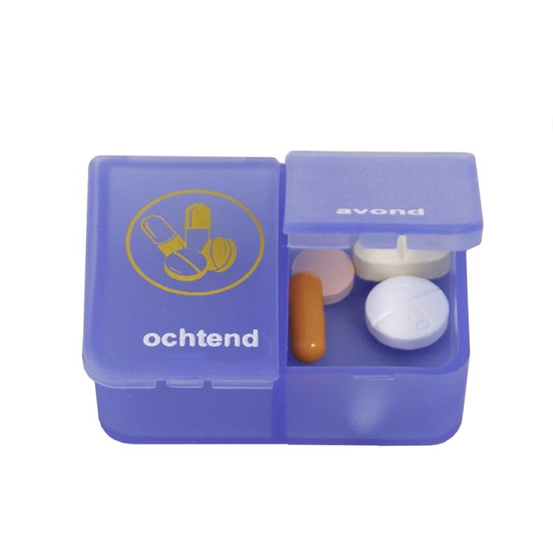Blue Able 2 pill organizer for one day with two compartments, designed for medication storage and daily pill management.