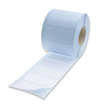 Spruyt Hillen thermal labels 73x46.5mm blank stickers for printing, shown in a stack on a white background.