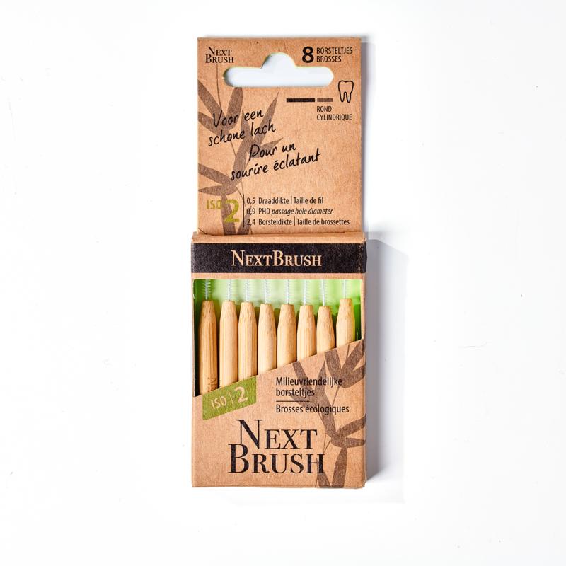 Nextbrush Bamboe interdentale ragers ISO 2, pack of 8, natural bamboo dental floss picks with ergonomic design for interdental cleaning