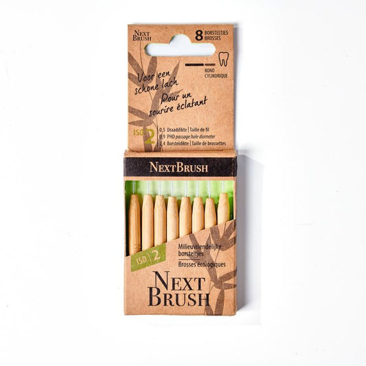 Nextbrush Bamboe interdentale ragers ISO 2, pack of 8, natural bamboo dental floss picks with ergonomic design for interdental cleaning